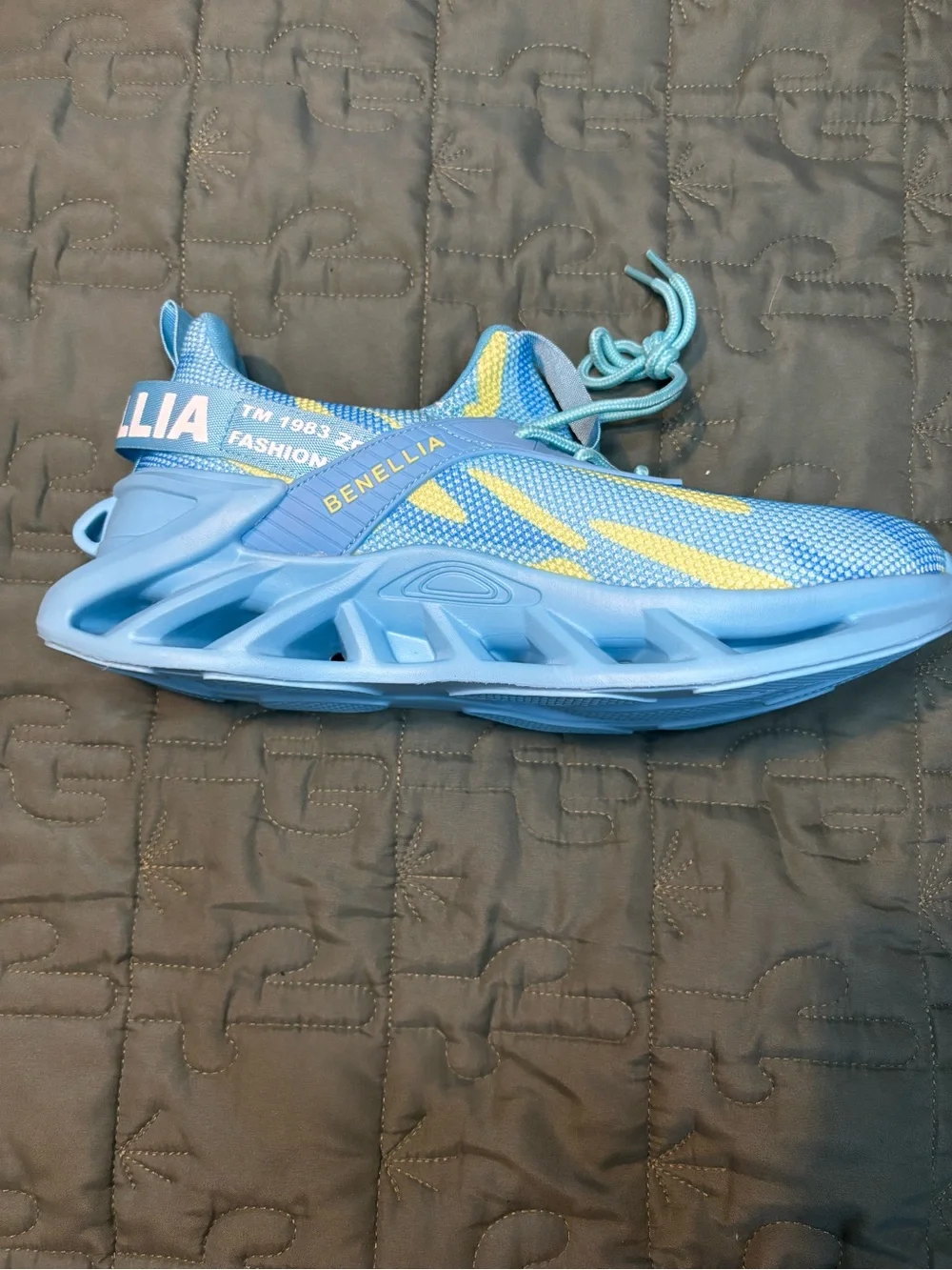 Men Benellia Light Blue Athletic Sneakers with Yellow Accents
